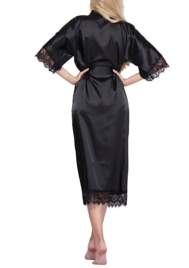 Black Women Silk Rayon Robe Sexy Long Lingerie Sleepwear Kimono Yukata Nightgown Plus Size S M L XL XXL XXXL A-050