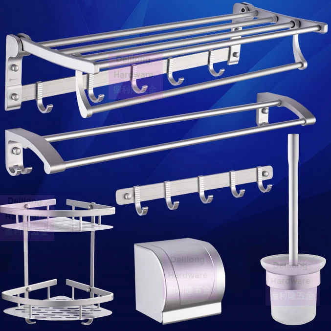 Космический алюминиевый ПОЛОТЕНЦЕДЕРЖАТЕЛЬ для ванной аппаратная Корзина 6 шт. наборы складной полотенцесушитель, бумажный держатель, Крючки Аксессуары для ванной комнаты
