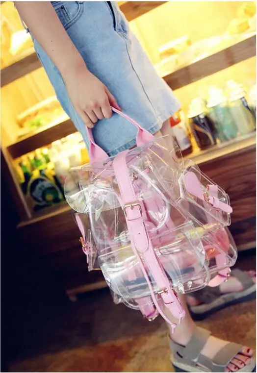 

2018 NEW cute Clear Plastic See Through Transparent Backpack women girl student travel Bag satchel PVC School Book bag