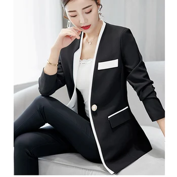 

New Office Lady Fashion Black Slim Long Small Blazer Single Slot Button Long Sleeve Autumn Spring Button Pocket Coat