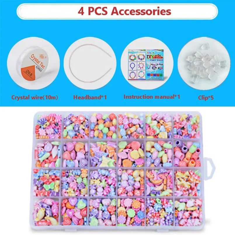 buy 550-700PCS DIY Colorful Acrylic Beads Girls Puzzle Toy Jewelry Necklace Bracelet Handmade String Be