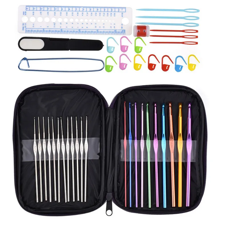 New Crochet Hooks Sets 22pcs Mix 0.6mm 6.5mm Crochet Needles Yarns