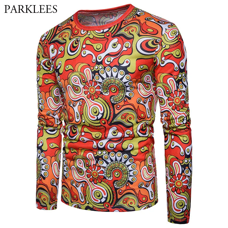 

Fashion Psychedelic 3D Print T Shirt Men 2018 Spring New Men's Slim Fit Long Sleeve Tee Shirt Homme Harajuku Hip Hop Streetwear