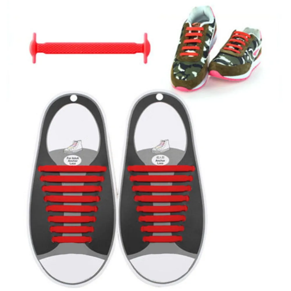Creative Design Unisex Women Men Athletic Running No Tie Shoelaces Elastic Silicone Shoe Lace All Sneakers 11 Colors Optional