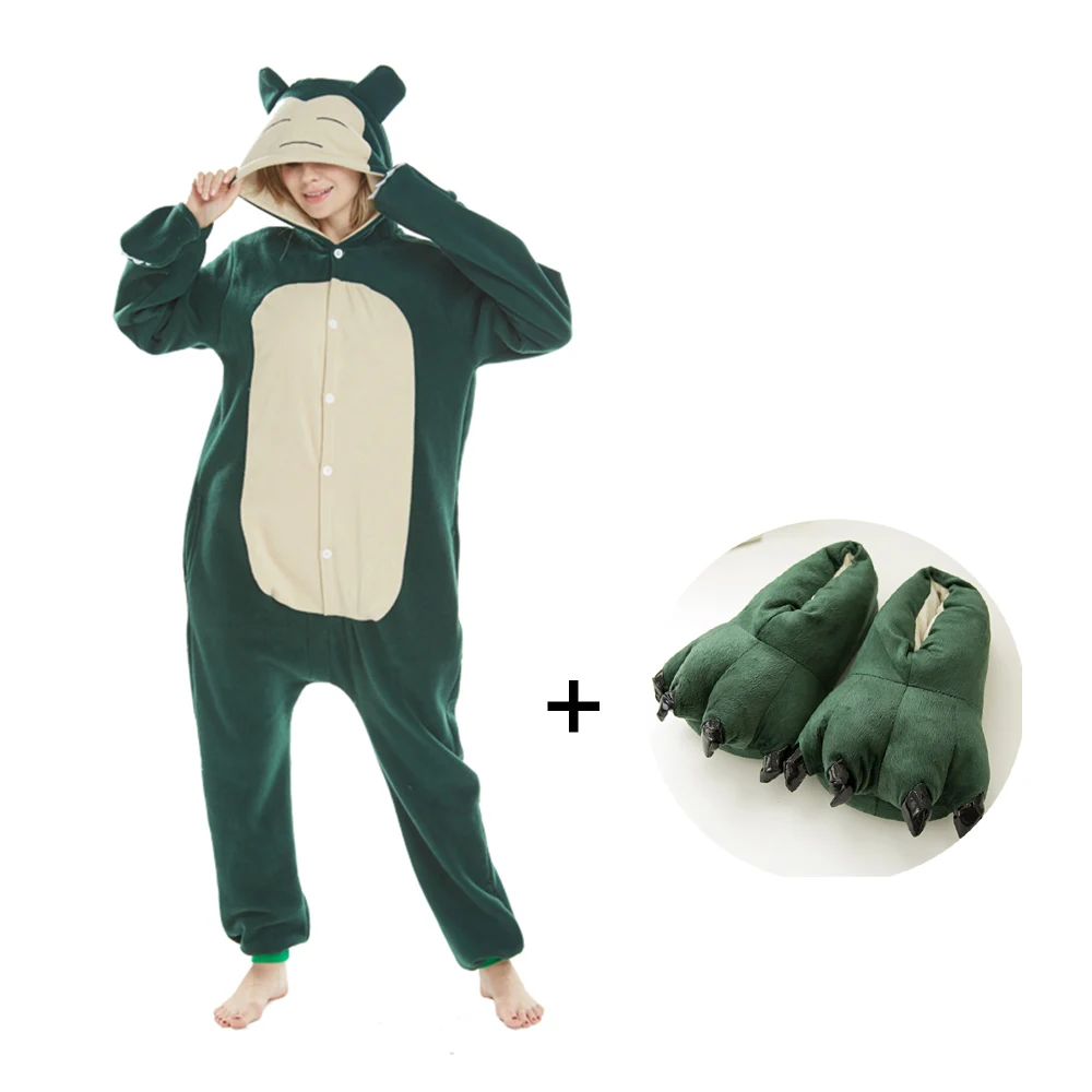 Pokemon-Onesie-For-Adults-Snorlax-Kigurumi-Pajamas-Soft-Jumpsuit-Cosplay-Halloween-Costume-Carnival-Green-Women-Winter