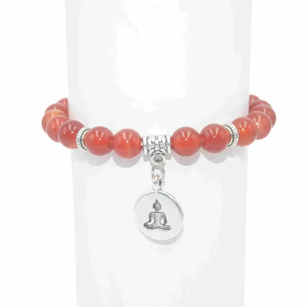 Red agate Будда из натурального камня бусины аметисты Агаты лазурит тигровый глаз бирюза для мужчин Исцеление йогой баланс браслет - Окраска металла: Red agate