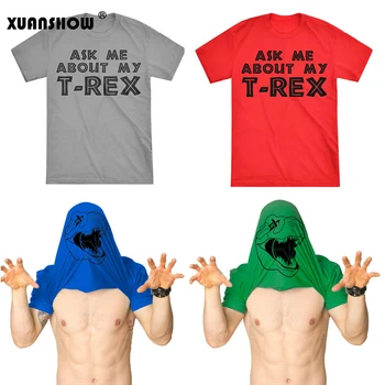 

XUANSHOW Man's T-Shirts 2019 Short Sleeve O Neck Summer Funny T Shirts Letter Ask Me About My T-Rex T-shirt -Dinosaur Flip Tee