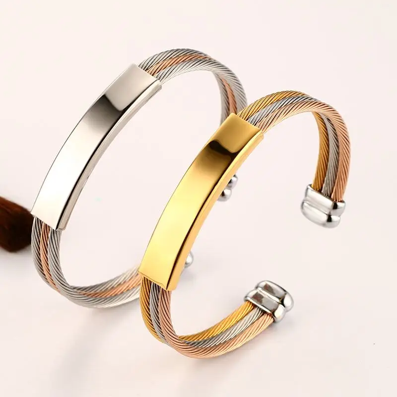 Free Custom Engraving Stainless Steel Wire Three Twisted Rope Cable