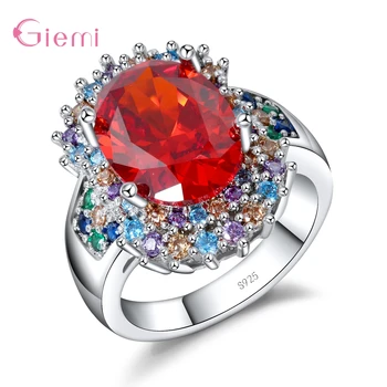 

Dazzling Rainbow Flower Cubic Zircon Ring for Women Female Wedding Engagement Jewelry 925 Sterling Silver-Silver-Bijoux