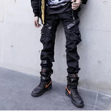 Ретро Diablo хип-хоп четыре сезона карманная рабочая одежда повседневные штаны корейские свободные велкро ноги мужские брюки