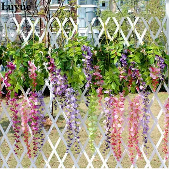 

Luyue 12 pieces Wedding Wisteria Flower Cherry Blossom Purple Artificial Flower Decoration leaf rattan garden auditorium prayer
