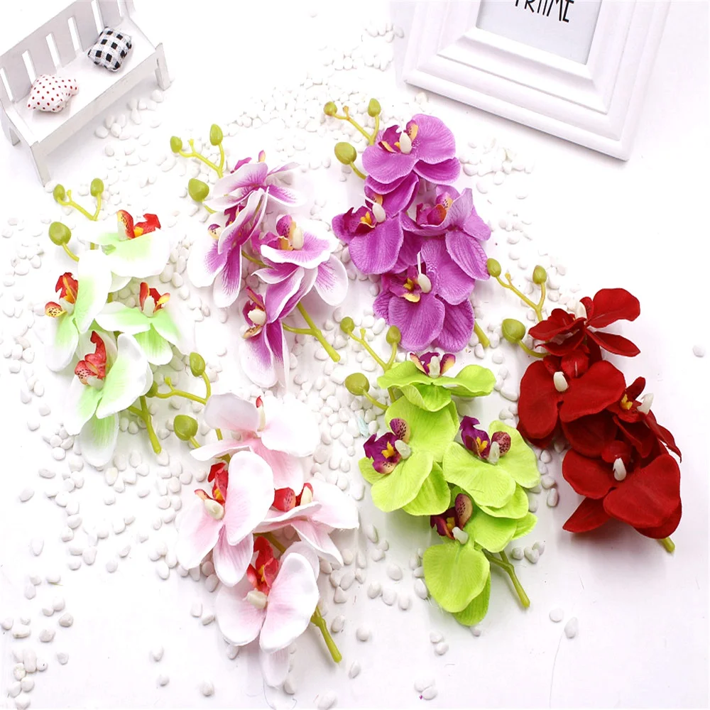 

1pcs/lot 17cm Artificial Silk Butterfly Orchid Flowers Bouquet With Peduncle Living Room Coffee Dining Table wedding decoration