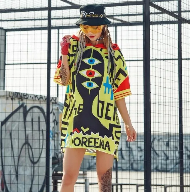 

2019 New Fashion Rock DJ Women T Shirts Loose Oversize Hooded Tee Shirts Tops The Wesleys Mysterious File Hip Hop Dance Clothes