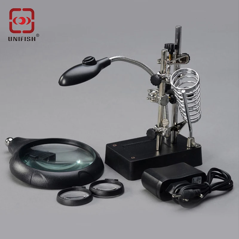 UniFish Repair Tools Magnifier Glass With LED Light Soldering Stand