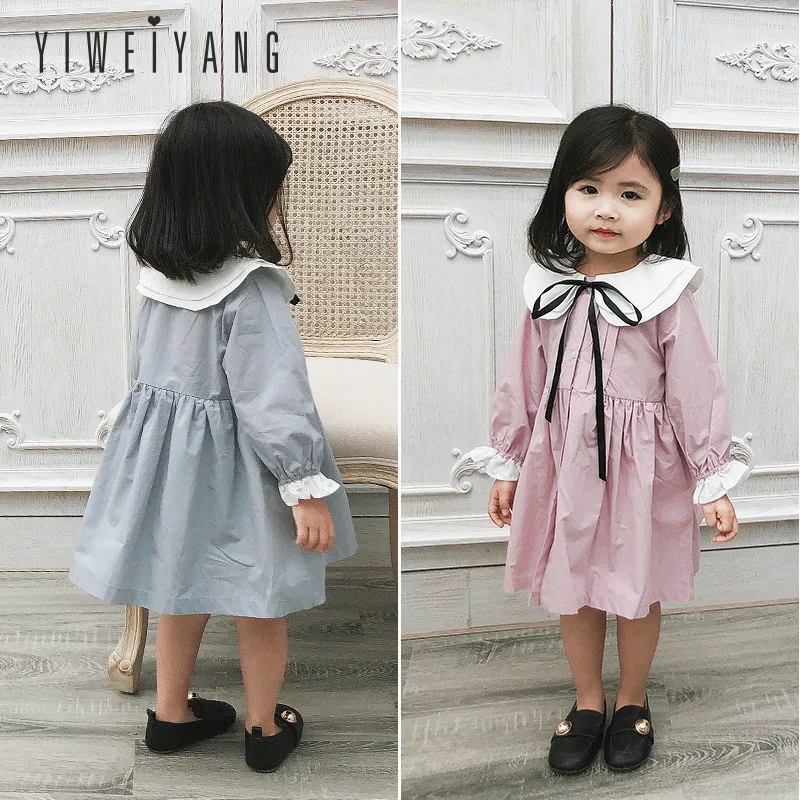 Spring 19 New Children's Dress Fashion Lovely Double-layer Dolls Collar All Cotton Long-sleeved Girls Baby Princess | Детская одежда