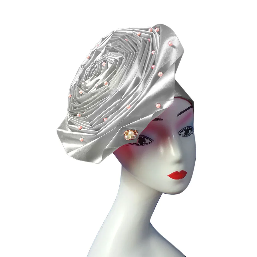 African aso oke cotton headtie nigerian gele headtie already made auto hele turban cap aso ebi headwrap big brim gele  (11)