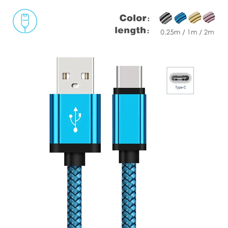2 м длинный 2.4A usb type C кабель для samsung galaxy S9 S8 A8 A7 A5 A3 A720F A520F быстрое зарядное устройство USB C для передачи данных - Цвет: Синий