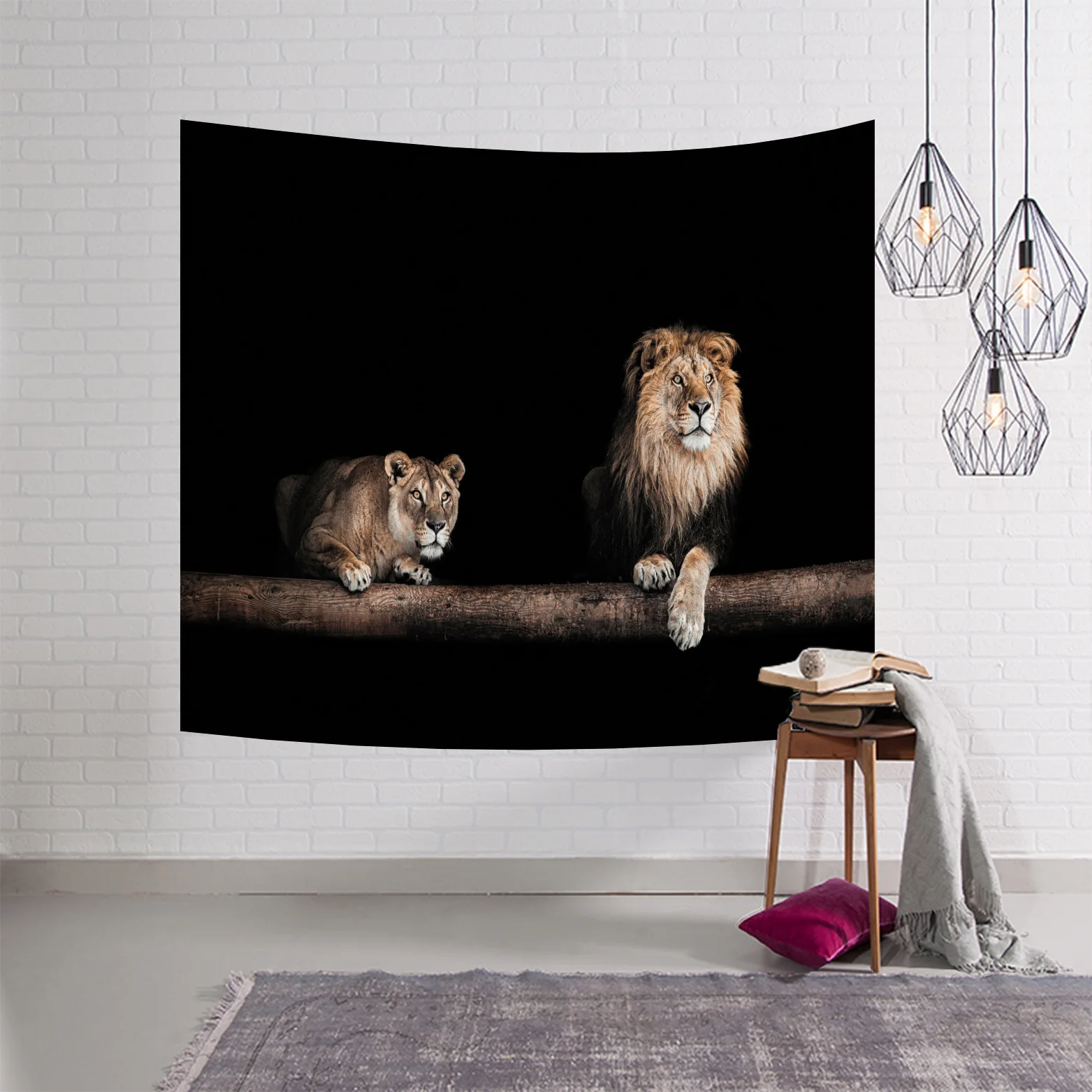 Geometry Tapestry Animal Tiger cloth Wall Hanging Beach Round 3d Animal Lion Tapestry decorative blanket 150x130 Bedroom Large - Цвет: T