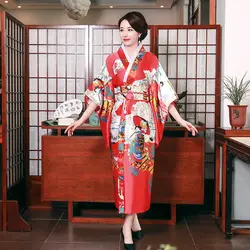Атласный японский стиль новинка кимоно юката с Obi сексуальный женский банный халат черный Павлин вечернее платье сценическая одежда