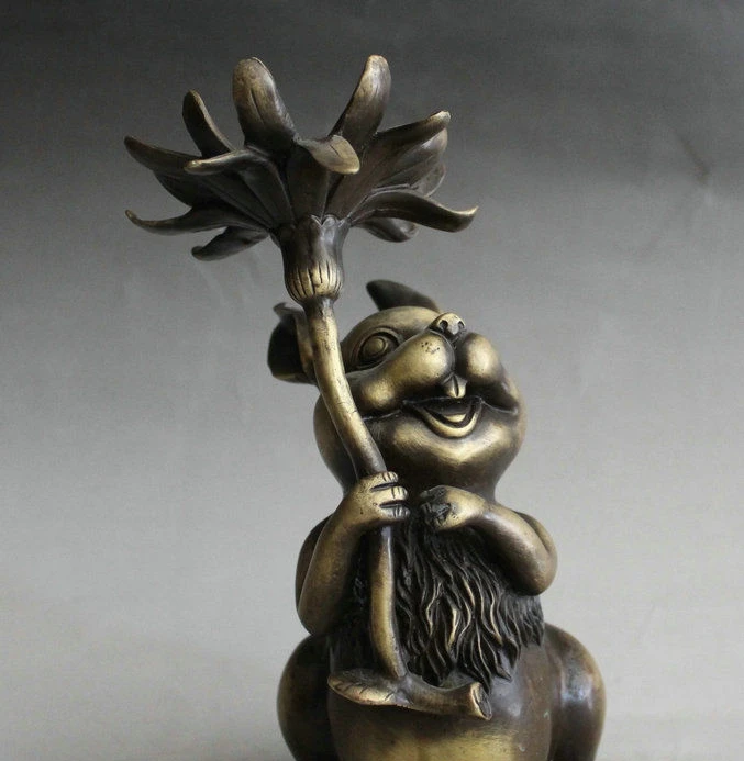 8.4&quot Old Chinese Copper Fengshui Zodiac Year Lovely Animal Rabbit Flower Statue | Дом и сад