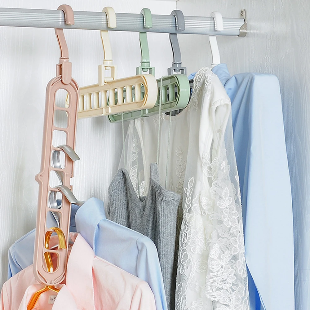 1/3/5/7pcs 9 Hole Towel Hook Closet Organizer Creative Clothes Hanger Plastic Storage Rack Practical Hanger Color Random