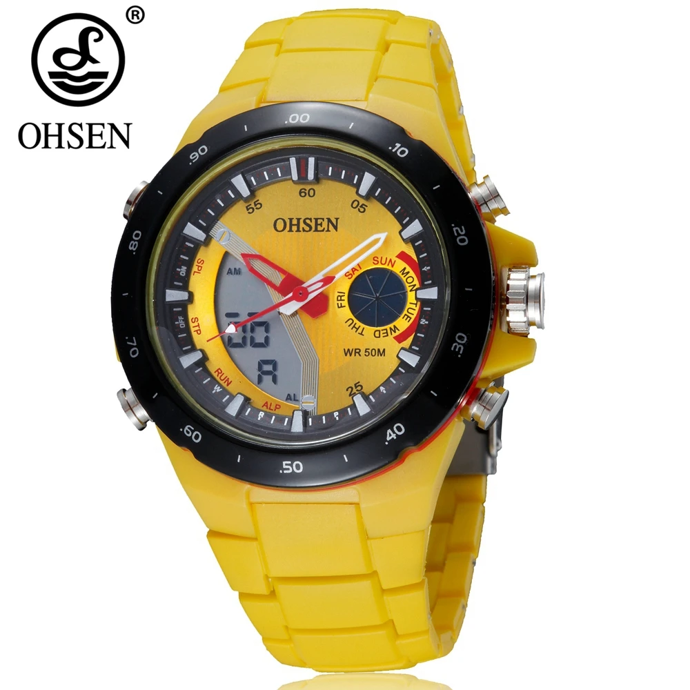 OHSEN Цифровые кварцевые мужские наручные часы модные светодиодные