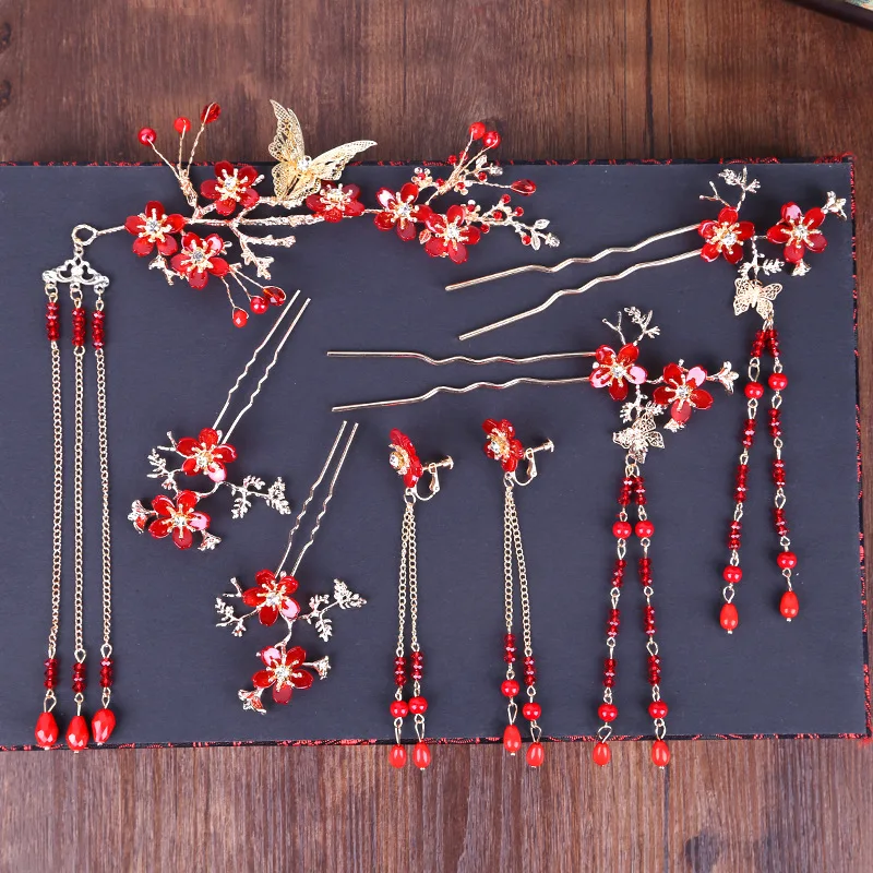 

fashion red rhinestone butterfly chinese plum trees Phoenix crown wedding headdress wholesale