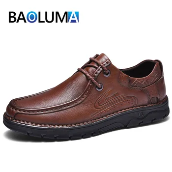 

Brand 2020 Men Casual Leather Shoes Handmade Formal Wedding Leather Shoes Business Office Men's Flats Oxfords Men Dress Shoes