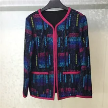 Твидовый жакет для женщин осенний длинный рукав o-образный вырез модное элегантное пальто Новая женская куртка