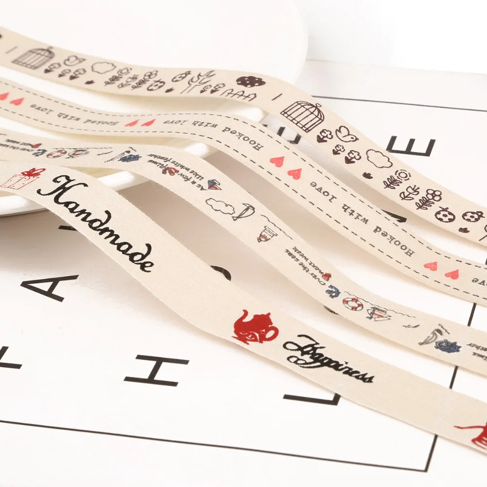 

5Yards Length 10/15/20/25/30mm Wide Multi option"Hand made" Design Printed Cotton Ribbon DIY Sewing & Packing Accessories