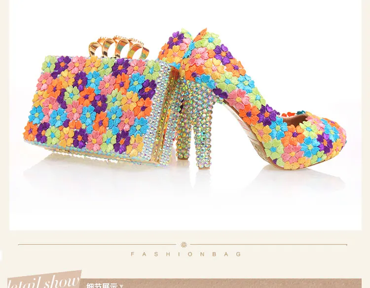BaoYaFang/женская свадебная обувь с цветами и сумочкой в комплекте; обувь на платформе и высоком каблуке; сумочка; обувь на высокой платформе; - Цвет: 12cm shoe with bag