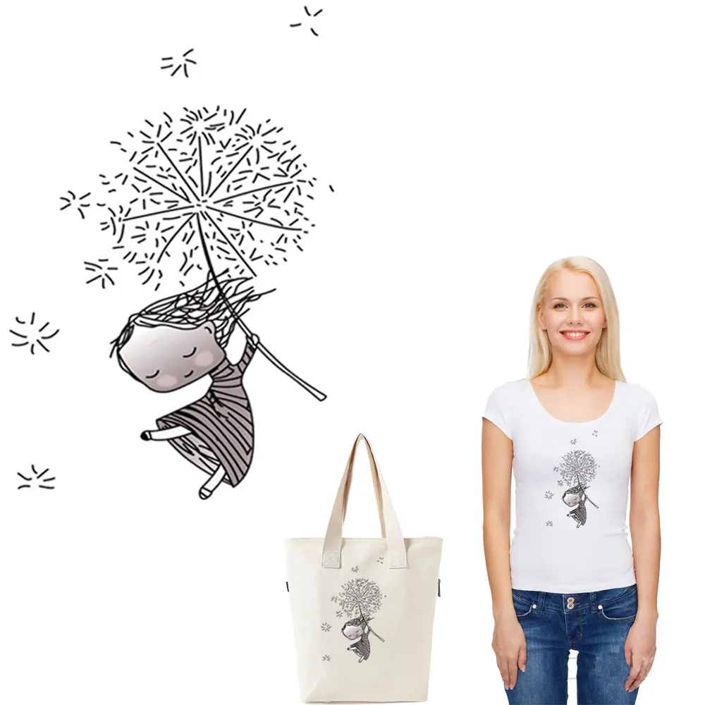 

cartoon dandelion girl appliqued iron on patches for clothing transfert thermocollants t-shirt girls clothes bag diy stickers