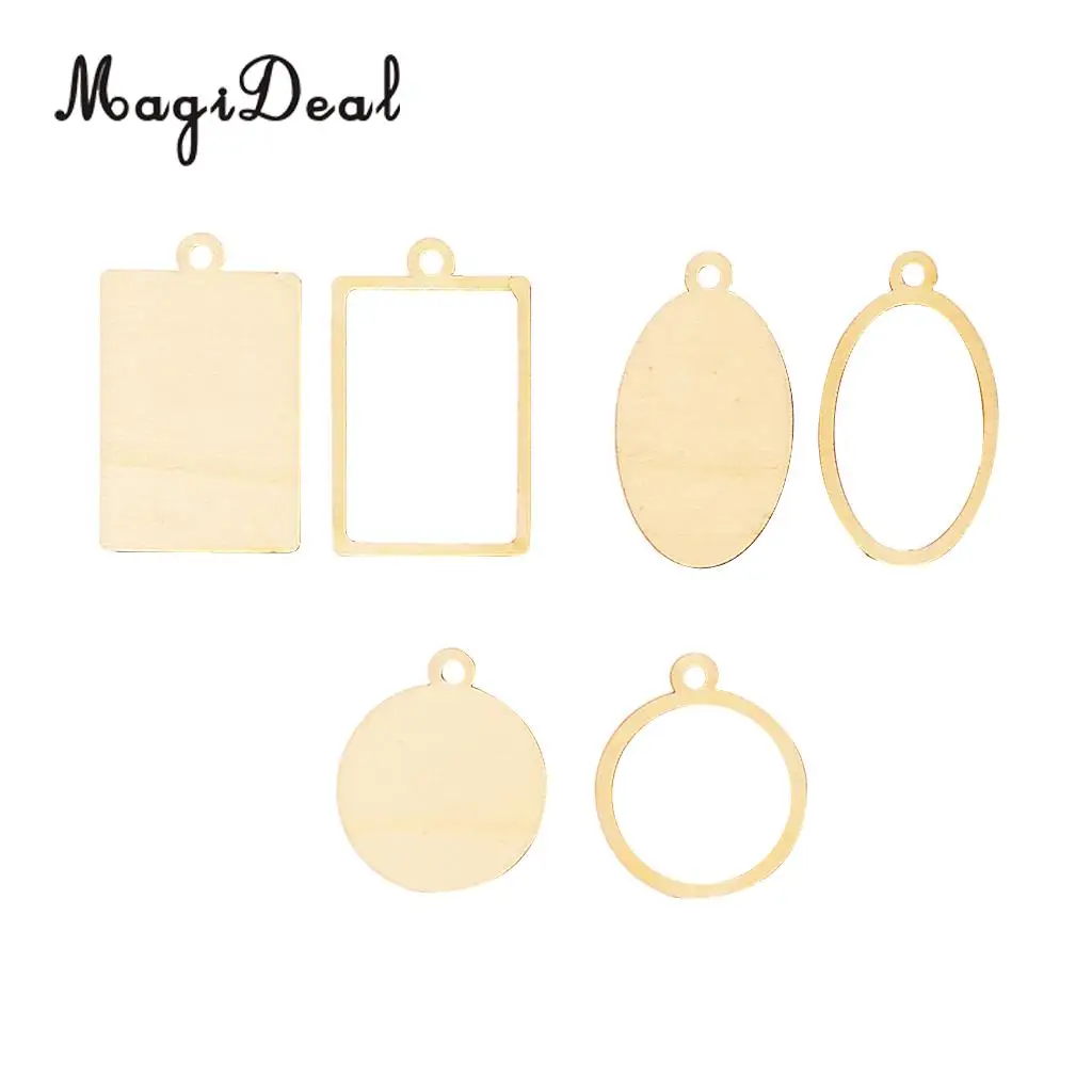 MagiDeal 60 Pieces Assorted Wooden Frame Pendant Oval Rectangle Round Shapes Wood Charms Cutting Scarfs DIY Projects