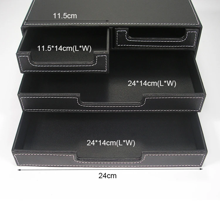 3-Слои ящики для хранения канцелярских принадлежностей ящик Рабочий стол разное Коробка-органайзер черного цвета из искусственной кожи A302