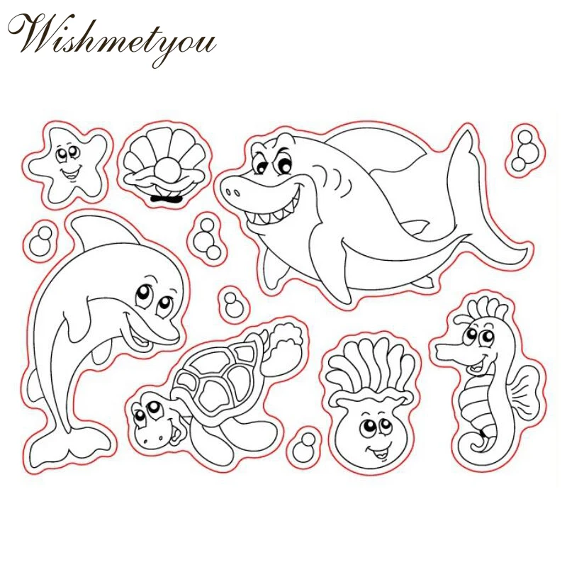 

WISHMETYOU Cartoon Underwater Dolphins Turtles Starfish Shells Shark Silicone Clear Stamps Kids Handmade Diy Scrapbooking Cards