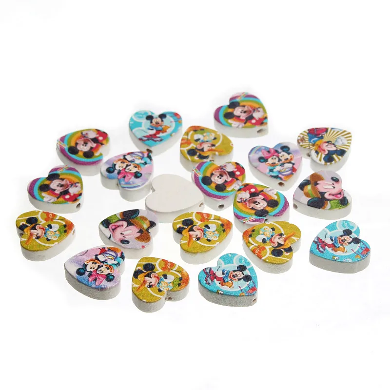 

DIY Mixed Heart Shap Cartoon Series Lovely Pattern Colorful Wooden Beads 30pcs 20mm Spacer Wood Beads for Jewelry Making