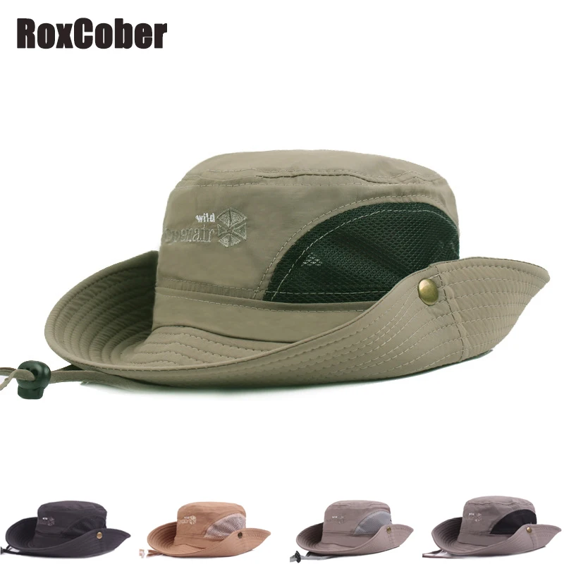 

RoxCober Summer Spring Fashion Cotton Bucket Hats Men Women Breathable Big Wide Brim Fisherman Cap Outdoor Wild Panama Sun H