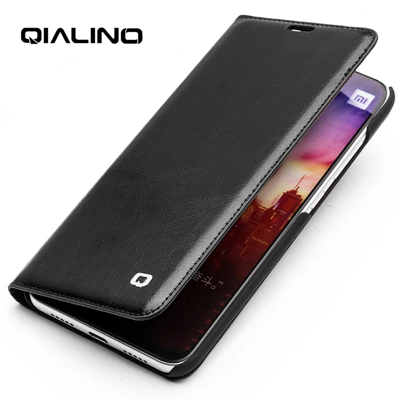 melhor QIALINO Genuine Leather Telefone Ultra Slim Capa para Xiao mi mi 8 slot Para Cartão De luxo Pure Handmade Do Caso Da Aleta Para xiao mi 8 6.21 polegadas