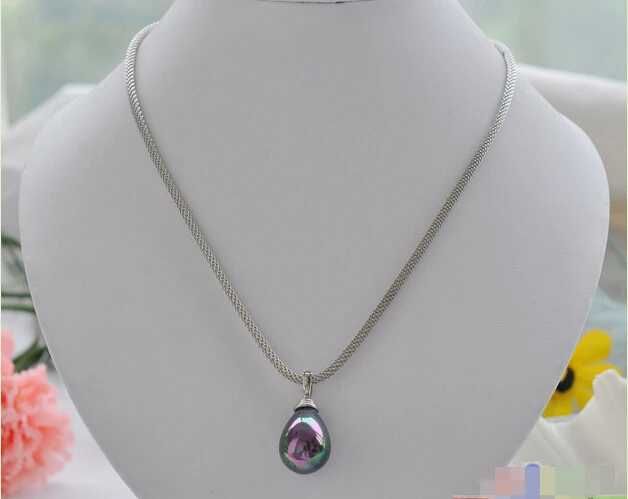 

FREE SHIPPING>>>@@ > P3863 17" 20mm peacock black drip SOUTH SEA SHELL PEARL NECKLACE PENDANT ^^^@^Noble style Natural Fine jewe
