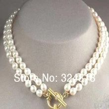 Новое Стильное белое жемчужное ожерелье с двумя прядями#1730