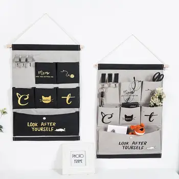 

Multifunction 6 pocket Cartoon Wall Hanging Storage bag Makeup Cosmetic Storage Box Foldable Organizer storage basket Home Decor