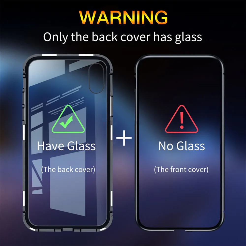 Nueva funda de teléfono de doble cara magnética adsorción para iPhone 8 7 6 6S Plus X XR XS Max 360 cubierta de vidrio templado con imán de Metal Caqa Nueva funda de teléfono de doble cara magnética adsorción para iPhone 8 7 6 6S Plus X XR XS Max 360 cubierta de vidrio templado con imán de Metal Caqa