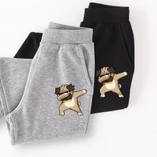 Divertido pug Dabbing pantalones largos niño niña moda Pantalones de algodón niños dibujos animados primavera invierno chándal opcional más terciopelo(China)
