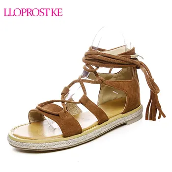 

Lloprost ke Woman Cross-Straps Sandals Gladiator Sandals 2018 Summer Lace Up Women Flat Bottom Fisherman Shoes Black MY542