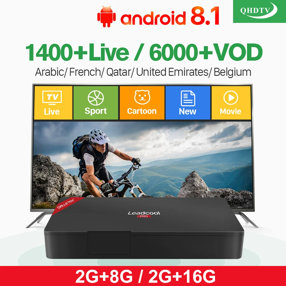 Beste Arabisch IPTV Abonnement Doos Leadcool Pro H.265 Decoder Android 8.1 RK3229 Nederlandse Frankrijk Belgi euml; Algerije Tunesi euml; IPTV QHDTV