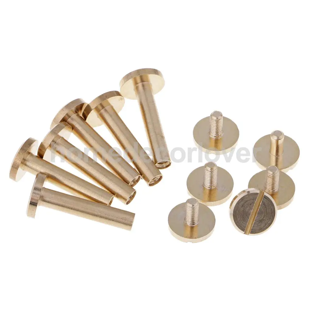 6 Sets Solid Brass Flat Round Head Stud Screwback Leather Craft Chicago Screws