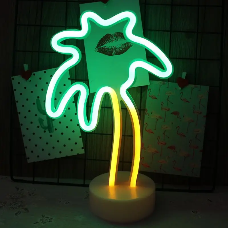 mycyk LED Night Light Neon Sign Table Cactus Coconut Tree Christmas Tree Pineapple Neon Desk Table Lamp Light for Festival Party