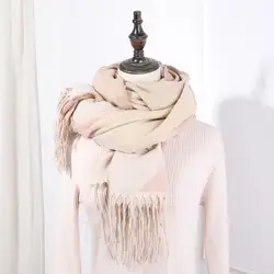 2019 новый теплый зимний женский шарф с подвеской клетчатые шарфы мягкие розовые кашемировые шарфы однотонные шали женский фуляр