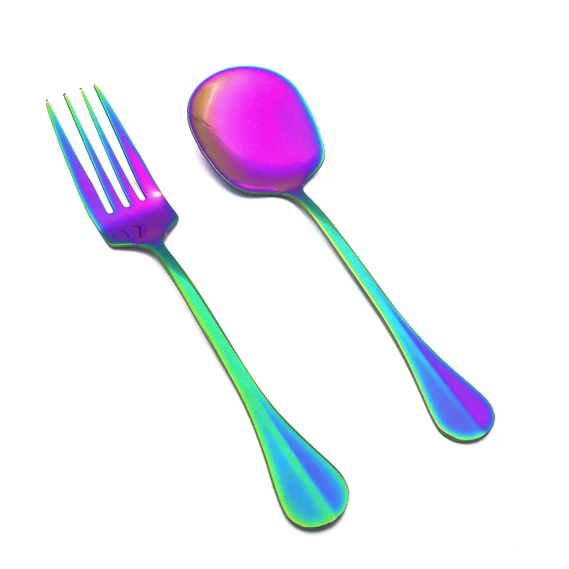 

304 Stainless steel titanium serving spoons hotel product big spoon salad spoon 2pcs/set
