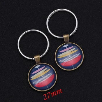 

Minimalist Art Time Gem Keychain Different Color Lines Round Key Fobs Unisex Gift Fashion Key Ring Charm Holder